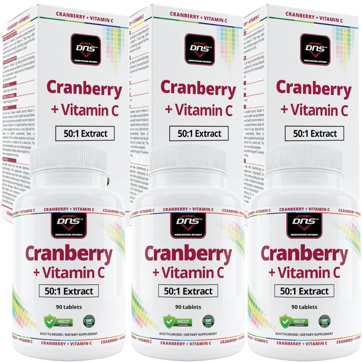 3-pack Cranberry (Tranebær) + Vitamin C - 90 tabletter
