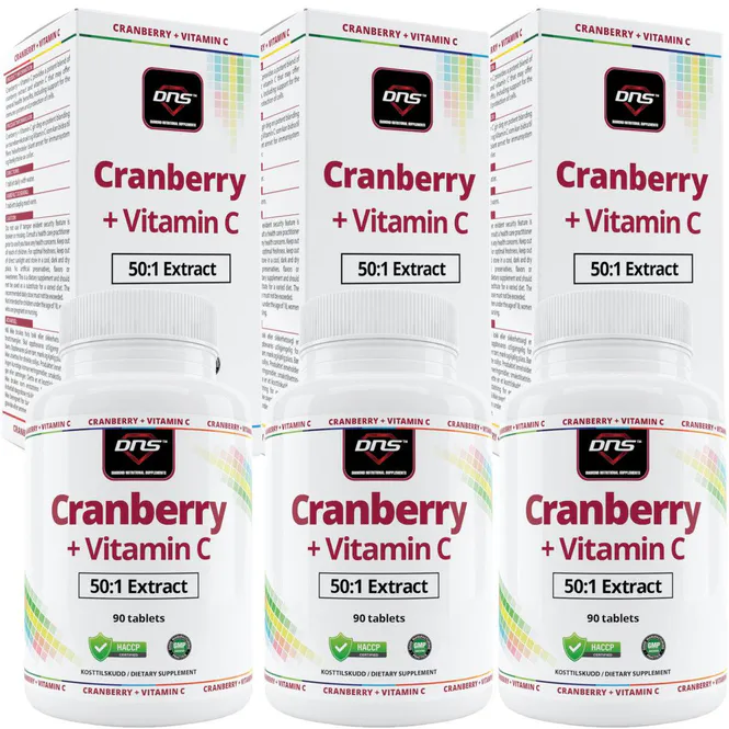 Hovedbilde 3-pack Cranberry (Tranebær) + Vitamin C - 90 tabletter